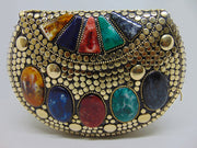 Multicolor Resin stone Siver Metal Clutch gold  Bag