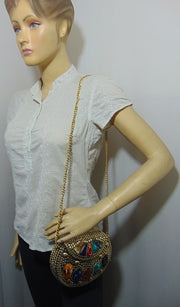 Multicolor Resin stone Siver Metal Clutch gold  Bag