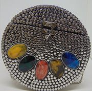 Multicolor Resin stone Siver Metal Clutch Round Bag