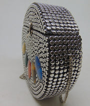 Multicolor Resin stone Siver Metal Clutch Round Bag