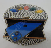 Multicolor Resin stone Siver Metal Clutch Round Bag