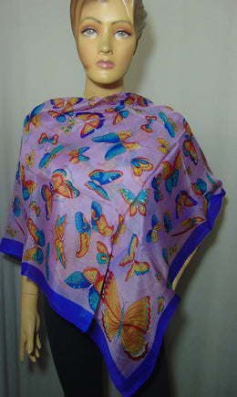 Butterfly print pure Silk scarf Wrap
