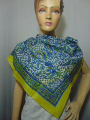Paisley flower print pure Silk scarf Wrap
