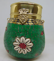 Green Mosaic brass metal frame box Clutch purse