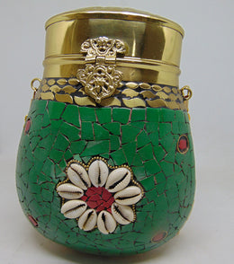 Green Mosaic brass metal frame box Clutch purse