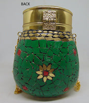 Green Mosaic brass metal frame box Clutch purse