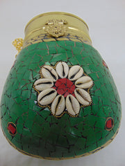 Green Mosaic brass metal frame box Clutch purse