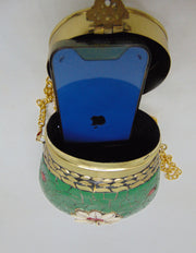 Green Mosaic brass metal frame box Clutch purse