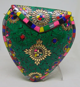 Green Mosaic Metal metal frame Sling Clutch purse