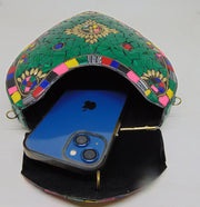 Green Mosaic Metal metal frame Sling Clutch purse