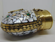 silver mop Mosaic brass metal frame box Clutch purse