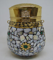 silver mop Mosaic brass metal frame box Clutch purse