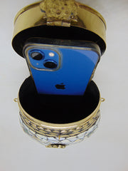 silver mop Mosaic brass metal frame box Clutch purse