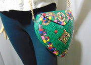 Green Mosaic Metal metal frame Sling Clutch purse