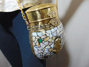 silver mop Mosaic brass metal frame box Clutch purse