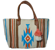 Leather handle whiteCotton Handloom Durries Bag