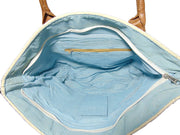 Leather handle whiteCotton Handloom Durries Bag