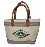 Leather white handle Cotton Hand-loom white Durries Bag