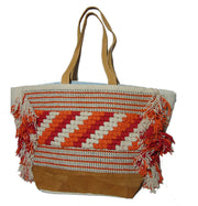 leather handle Cotton Hand-loom Durries Bag