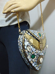 Golden shell nacre stone mosaic cori bag
