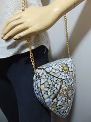 Heart shape shell nacre stone mosaic bag