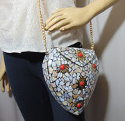 Heart shape shell nacre stone mosaic bag