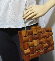ethnic Brown Wooden Purse clutch vintage style wallet Bag