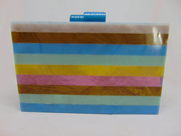 Horizontal stripe wood Resin Box clutch purse