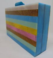 Horizontal stripe wood Resin Box clutch purse