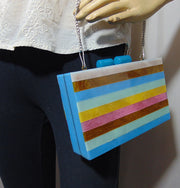 Horizontal stripe wood Resin Box clutch purse