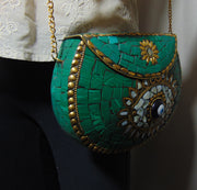 Ethnic Evil Eye Mosaic Metal Clutch