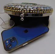 Round Mosaic Metal Bridal Clutch