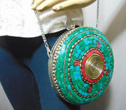 Round Mosaic Metal ethnic clutch antique