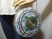 Round Mosaic Metal Bridal Clutch
