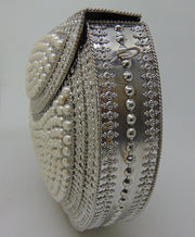 Pearl stone mosaic metal clutch purse
