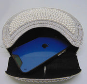 Pearl stone mosaic metal clutch purse