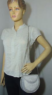 Pearl stone mosaic metal clutch purse