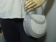 Pearl stone mosaic metal clutch purse