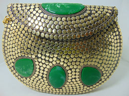 Resin Stone Metal Stud Clutch Purse