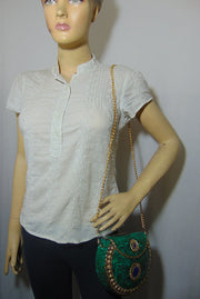 Green Mosaic Stone Metal Clutch Purse