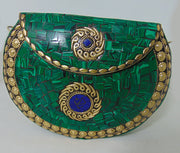 Green Mosaic Stone Metal Clutch Purse