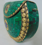 Green Mosaic Stone Metal Clutch Purse