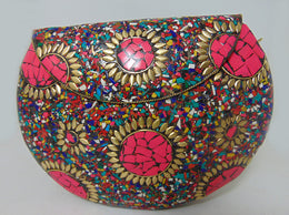 Multi color metal mosaic clutch Wallet purse
