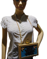 Wooden Embroidery Patch Clutch Bag