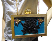 Wooden Embroidery Patch Clutch Bag
