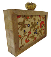 Wooden Embroidery Fabric Clutch Bag