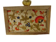 Wooden Embroidery Fabric Clutch Bag