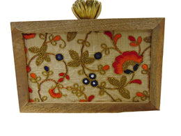 Wooden Embroidery Fabric Clutch Bag
