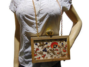 Wooden Embroidery Fabric Clutch Bag