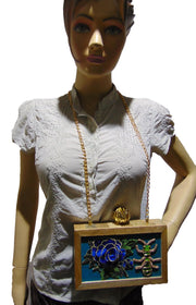 Wooden Embroidery swatch Clutch Bag
